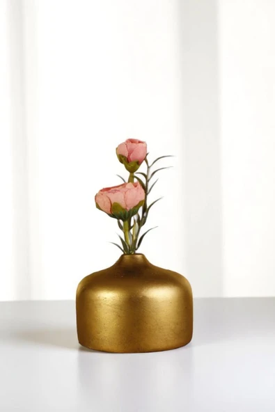 Vazo Küçük Vazo Masa Üstü Vazo Ev Dekorasyon Vazo Altın Eskitme Renk Model 63 - Resim 7