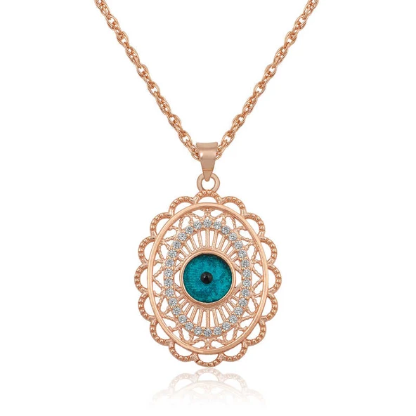 925 Ayar Gümüş Rose Oval Nazar Kolye ürün görseli 1