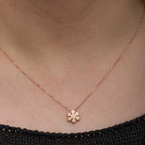 925 Ayar Gümüş Rose Minimal Kar Tanesi Kadın Kolye - Resim 4