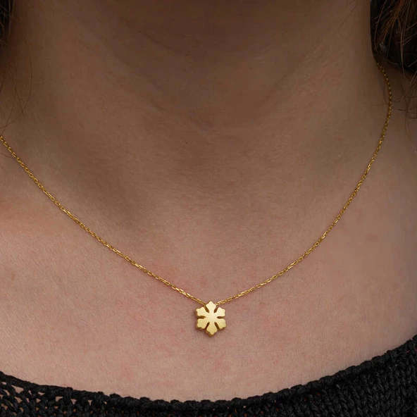 925 Ayar Gümüş Gold Minimal Kar Tanesi Kadın Kolye - Resim 3