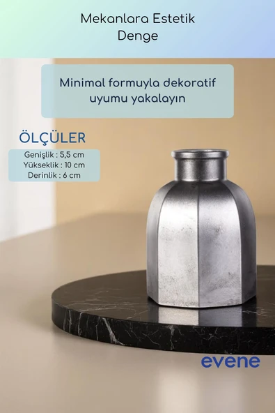 Vazo Küçük Vazo Masa Üstü Vazo Ev Dekorasyon Vazo Gümüş Eskitme Renk Model 53 - Resim 3