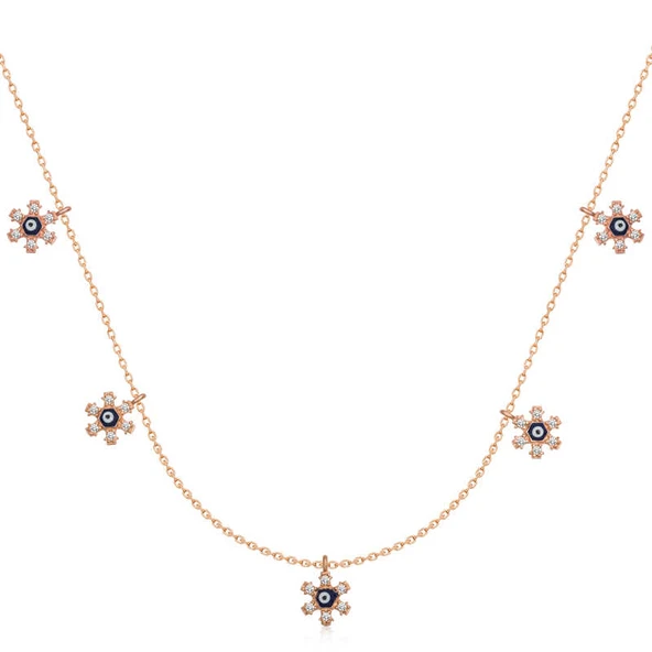 925 Ayar Gümüş Çiçek Nazarlı Şans Kadın Gümüş Kolye ürün görseli 1