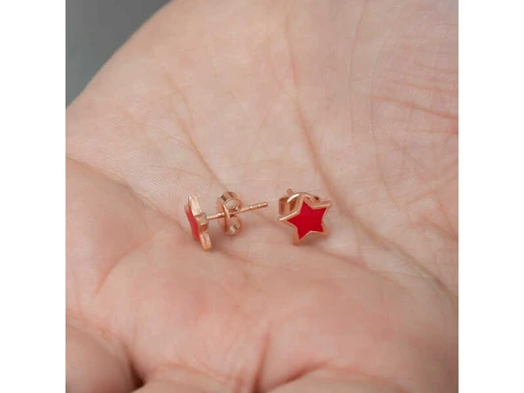 Gümüş Fosforlu Kırmızı Yıldız Küpe - Resim 3