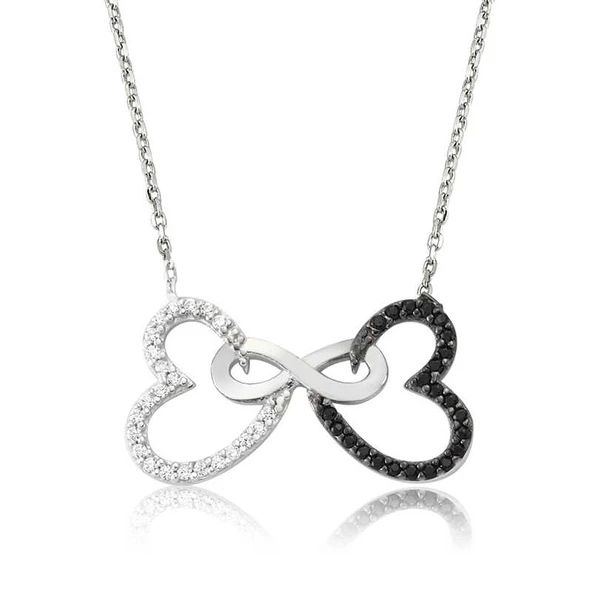 925 Ayar Gümüş İki Kalp Sonsuzluk Kadın Gümüş Kolye ürün görseli 1