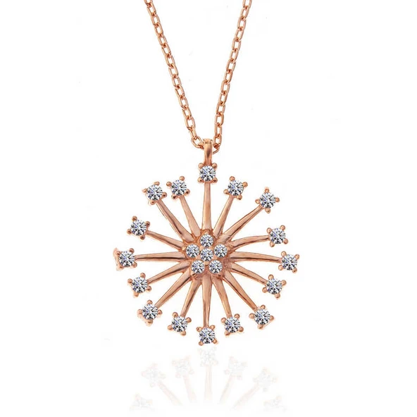 925 Ayar Gümüş Rose Çiçek Kadın Gümüş Kolye - Resim 3