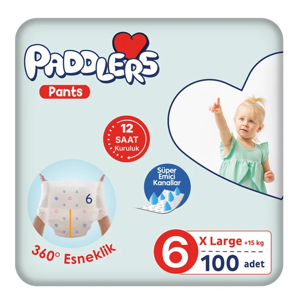 Paddlers Külot Bebek Bezi 6 Numara X-Large 100 Adet (15+Kg) Ekstra Aylık Paket ürün görseli