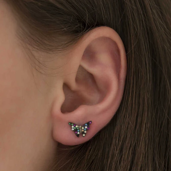 Gümüş Mix Kelebek Küpe - Resim 2