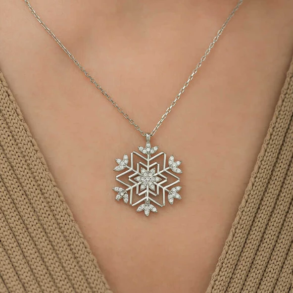 925 Ayar Gümüş Kar Tanesi Kadın Gümüş Kolye - Resim 2