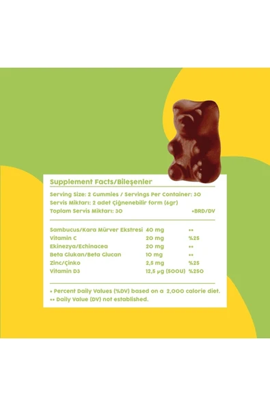 Gumitamin Sambucus Multivitamin Karamürver, Vitamin C+d3, Çinko, Beta Glukan Doğal Böğürtlen Aromalı - Resim 5
