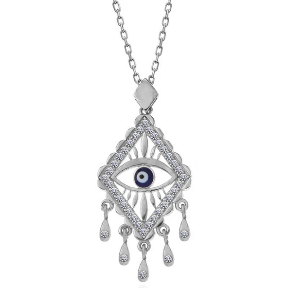 925 Ayar Gümüş Nazarlı Göz Kadın Kolye - Resim 3