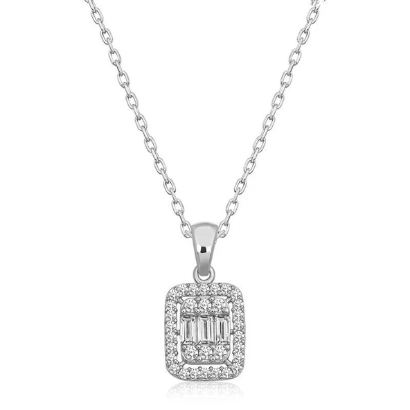 925 Ayar Gümüş Baget Taşlı Kadın Gümüş Kolye ürün görseli 1