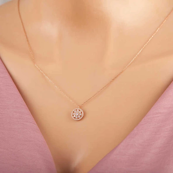 925 Ayar Gümüş Rose Çiçek Kadın Gümüş Kolye ürün görseli 1