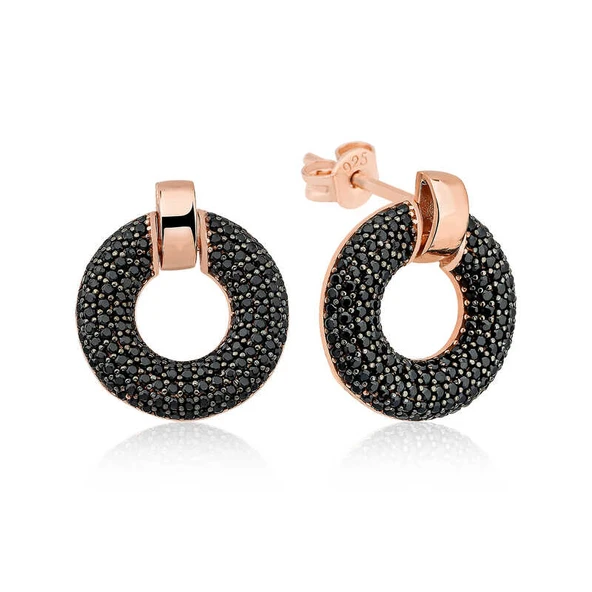 Gümüş Siyah Çok Taşlı Daire Küpe ürün görseli 1