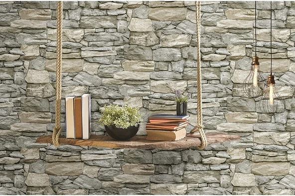 Kale Taş Duvar Desenli Kendinden Yapışkanlı 3D Duvar Raf Kapı Kaplama Kağıdı 3 Metre 60 Cm - Resim 2