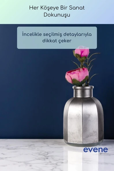 Vazo Küçük Vazo Masa Üstü Vazo Ev Dekorasyon Vazo Gümüş Eskitme Renk Model 53 - Resim 4