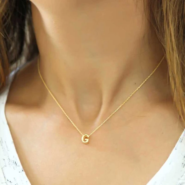 925 Ayar Gümüş 3 Boyutlu G Harf Kadın Gümüş Kolye ürün görseli 1