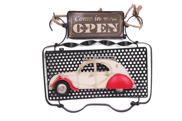 Dekoratif Metal Kapı Yazısı Araba Dekorlu Vintage Hediyelik ürün görseli 1