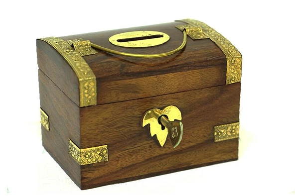 Kumbara Kilitli Ahşap Kutu Kumbara Hediyelik - Resim 4