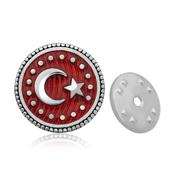 925 Ayar Gümüş Ay Yıldız Rozet ürün görseli 1