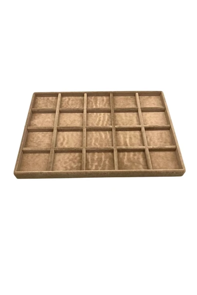 Süet Kumaş Sütlü Kahve Renkli 34/24 cm 20 Bölmeli Takı Sergileme Tablası - Resim 2