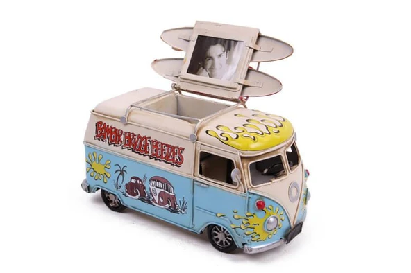 Dekoratif Metal Minibüs Kalemlik ve Çerçeveli Hediyelik - Resim 4