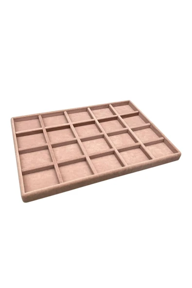 Süet Kumaş Pembe Renkli 34/24 cm 20 Bölmeli Takı Sergileme Tablası - Resim 3