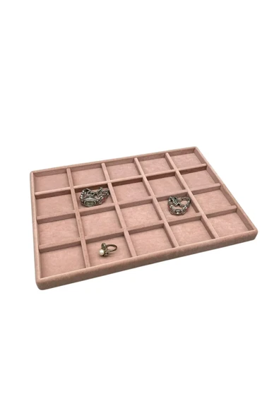 Süet Kumaş Pembe Renkli 34/24 cm 20 Bölmeli Takı Sergileme Tablası ürün görseli