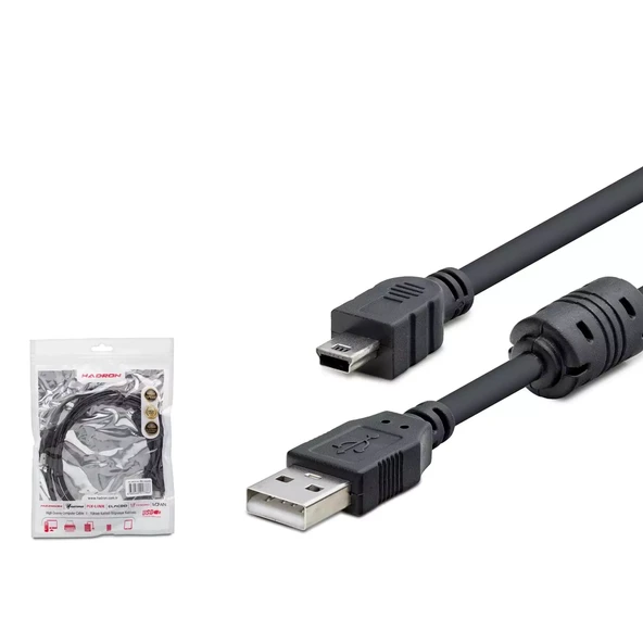 Hadron Hdx7538 Usb Mini V3/5Pin To Usb Kablo 1.5M Siyah ürün görseli