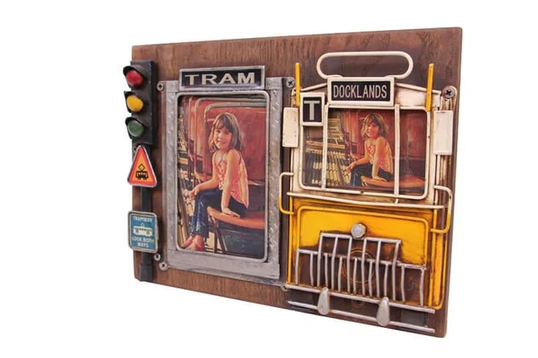 Dekoratif Metal Çerçeve Tramvay Dekorlu Vintage Ev Ofis Hediyelik - Resim 3
