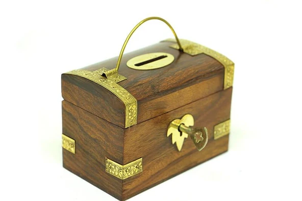 Kumbara Kilitli Ahşap Kutu Kumbara Hediyelik ürün görseli 1