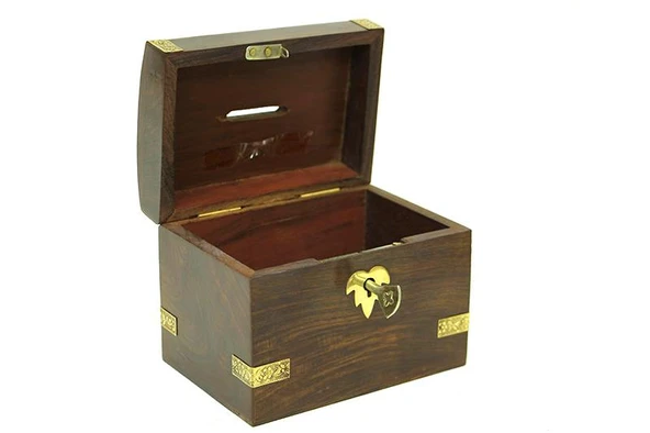 Kumbara Kilitli Ahşap Kutu Kumbara Hediyelik - Resim 3