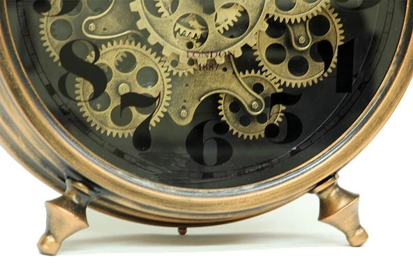 Saat Çarklı Masa Saati Dekoratif Ev Ofis Hediyelik - Resim 2