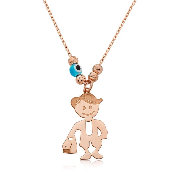 925 Ayar Gümüş Rose Erkek Çocuk Kolye ürün görseli 1