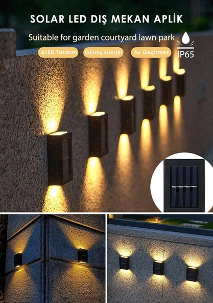 4 Ledli Solar Çift Taraflı Duvar Lambası Güneş Enerjili Aydınlatma Dekorasyon Aplik Işık ürün görseli 1