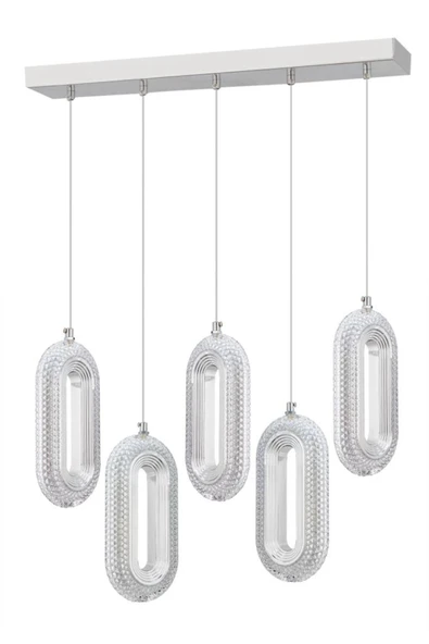 Beta Yemek Masası 5'li Gümüş Ledli Modern Kumandalı 3 Renk Led Avize - Resim 3