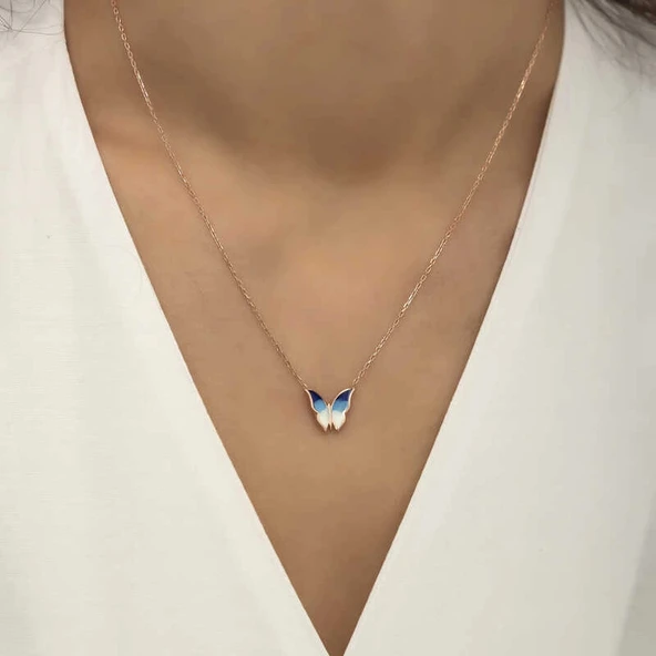 925 Ayar Gümüş Minimal Kelebek Bayan Gümüş Kolye - Resim 3