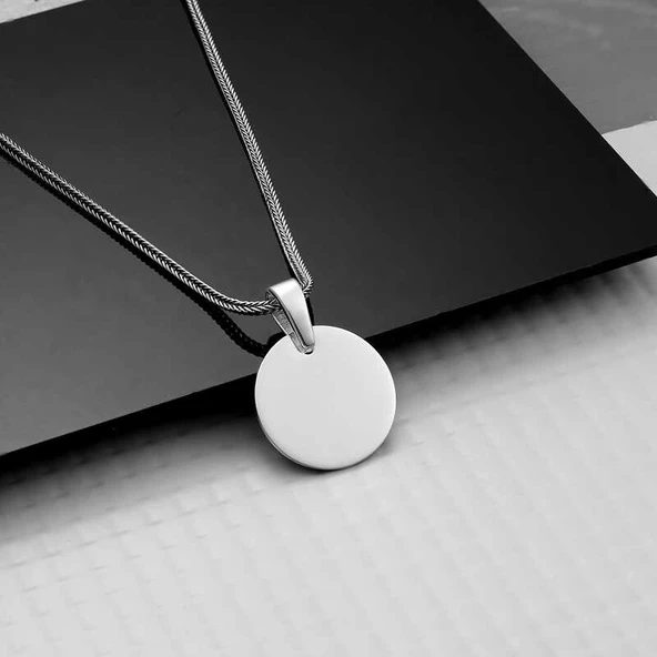 925 Ayar Gümüş Yuvarlak Plaka Kolye - Resim 2