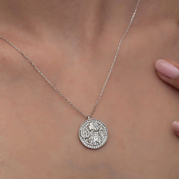 925 Ayar Gümüş Fil Motifli Şans Kadın Kolye - Resim 4