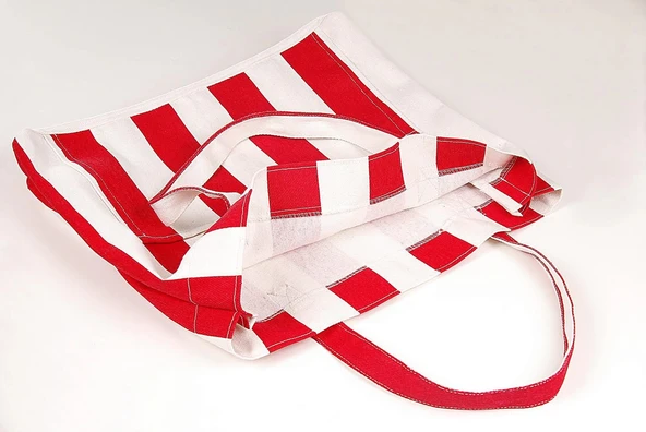 Kadın Kanvas 2 Cepli Günlük Renkli Plaj Omuz Çantası Kırmızı - Resim 3