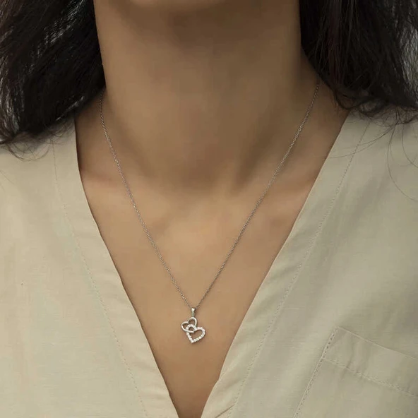 925 Ayar Gümüş Kalp Bayan Gümüş Kolye - Resim 2