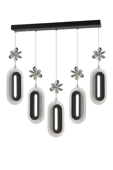 Alfa 5'li Sıralı Siyah Yemek Masası Kumandalı 3 Renk Ledli Modern Avize - Resim 3