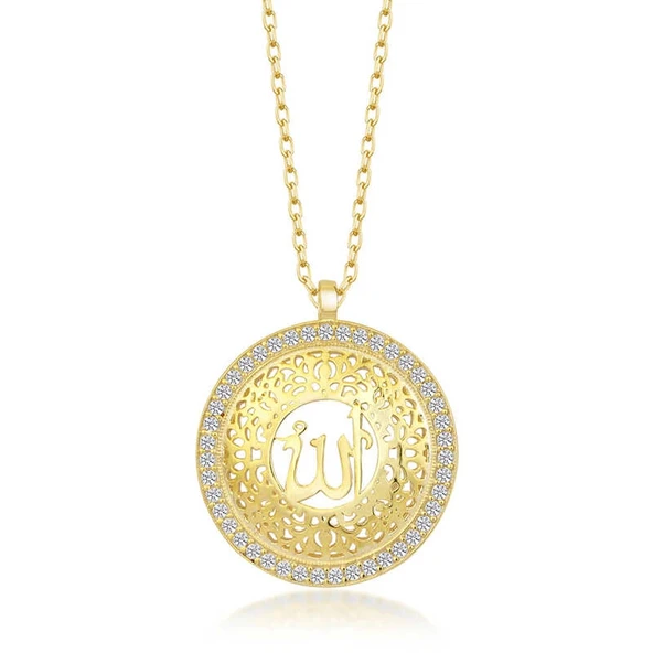 Gümüş Gold Allah Yazılı Kadın Kolye - Resim 3