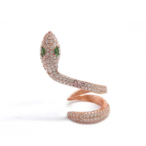 Gümüş Yeşil Gözlü Tek Kıkırdak Yılan Küpe ürün görseli 1