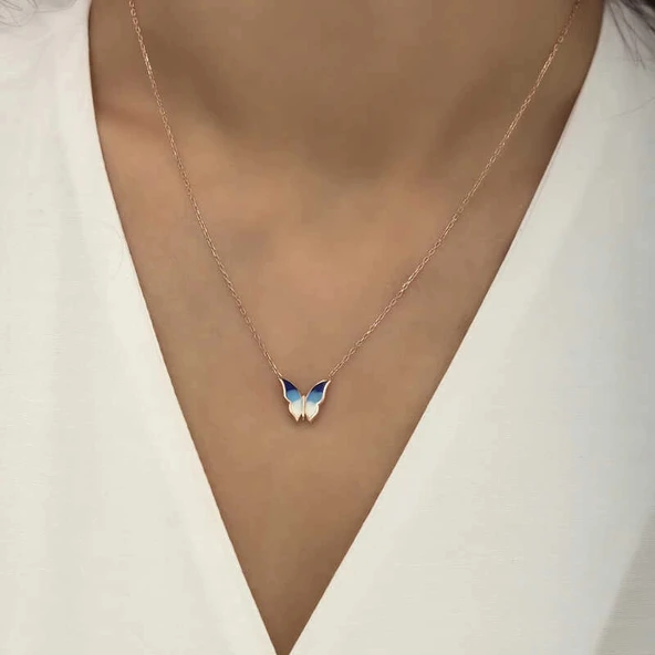 925 Ayar Gümüş Minimal Kelebek Bayan Gümüş Kolye - Resim 2
