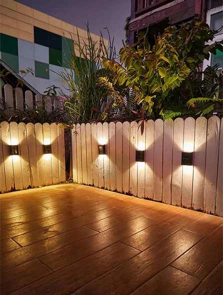 4 Ledli Solar Çift Taraflı Duvar Lambası Güneş Enerjili Aydınlatma Dekorasyon Aplik Işık - Resim 4