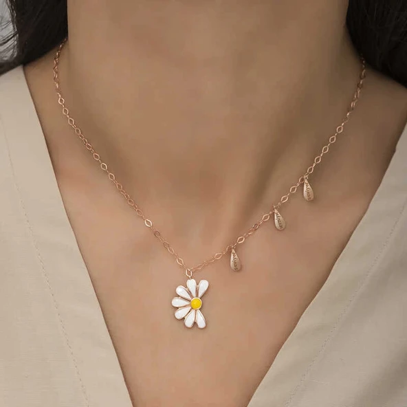 925 Ayar Gümüş Papatya Seviyor Sevmiyor Bayan Gümüş Kolye - Resim 2