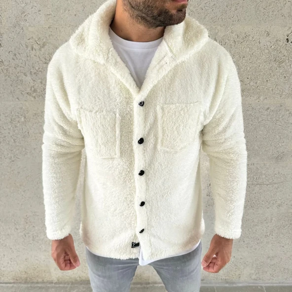 Erkek Pelüş Polar Hırka Gömlek – Yakalı, İlik Düğmeli, Göğüs Cepli, Yumuşak Dokulu Kışlık Regular Fit Rahat Günlük Model - 3