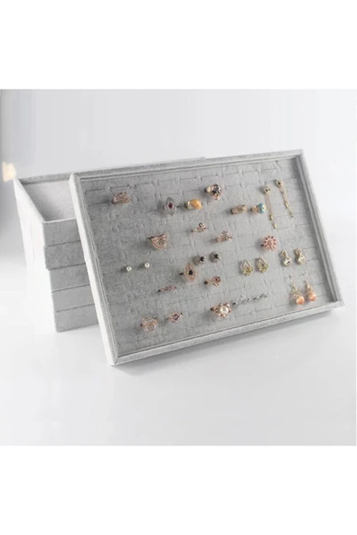 Süet Kumaş Gri Renk 34/24 Cm Batırmalı Yüzük Standı ürün görseli