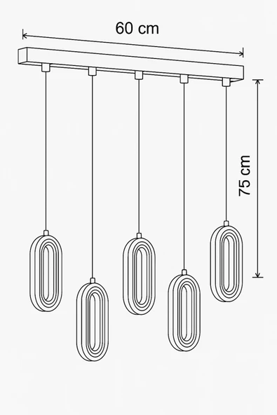 Beta Yemek Masası 5'li Gümüş Ledli Modern Kumandalı 3 Renk Led Avize - Resim 5