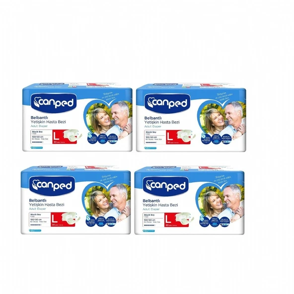 Canped Belbantlı Polietilen Büyük Boy L 30'lu 4 Adet Hasta Bezi